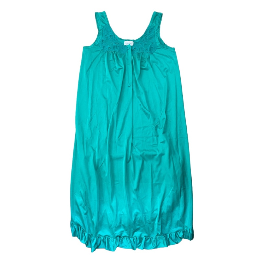 Vintage Lorraine Green Sleeveless Night Dress Size Small